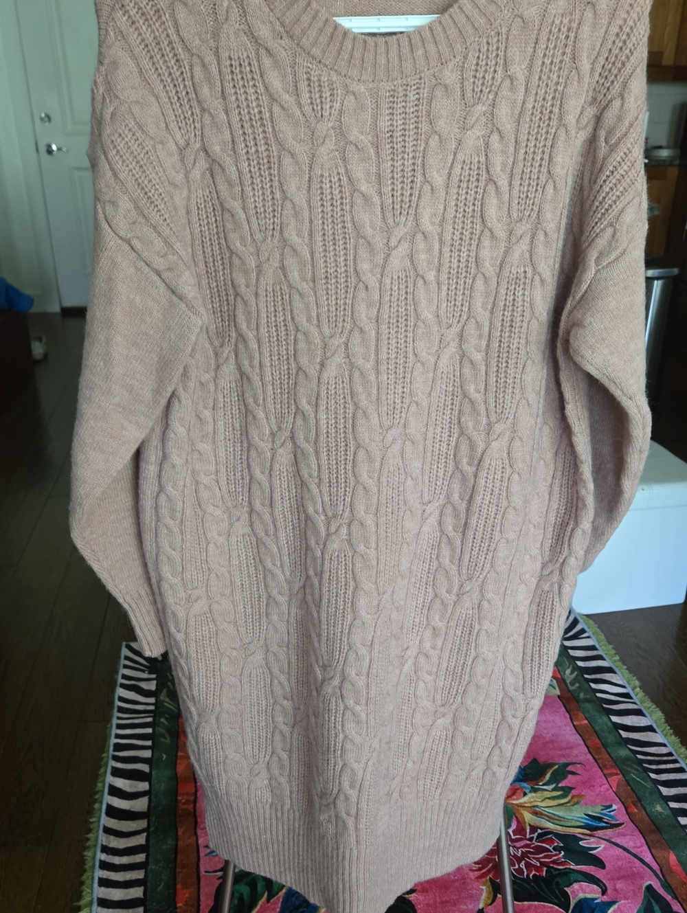 Cozy Cable Knit Sweater Dress in Blush